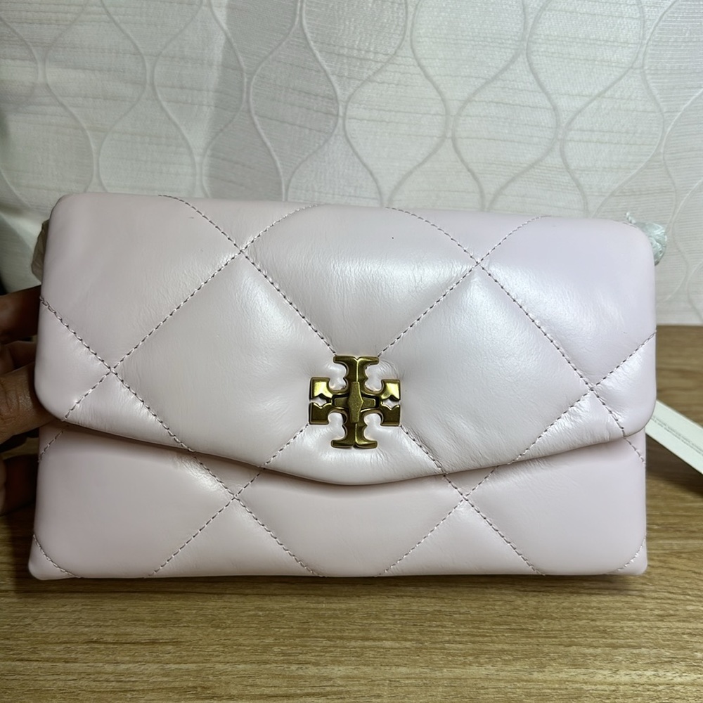 New Tory Burch Kira Diamond Quilted Napa Leather Mini Flap Bag in Rose Salt Pink - Picture 2 of 9